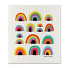 a swedish sponge cloth featuring a pattern of multiple rainbows 